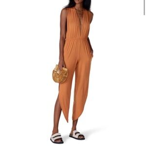 Hah Michele Belle Terra Cotta Jersey Draped Jumpsuit Size Small Hot as Hell